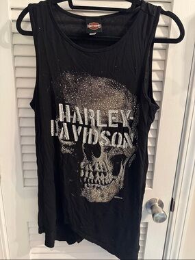 Harley-Davidson Black Tank Top with Silver Studded Skull
